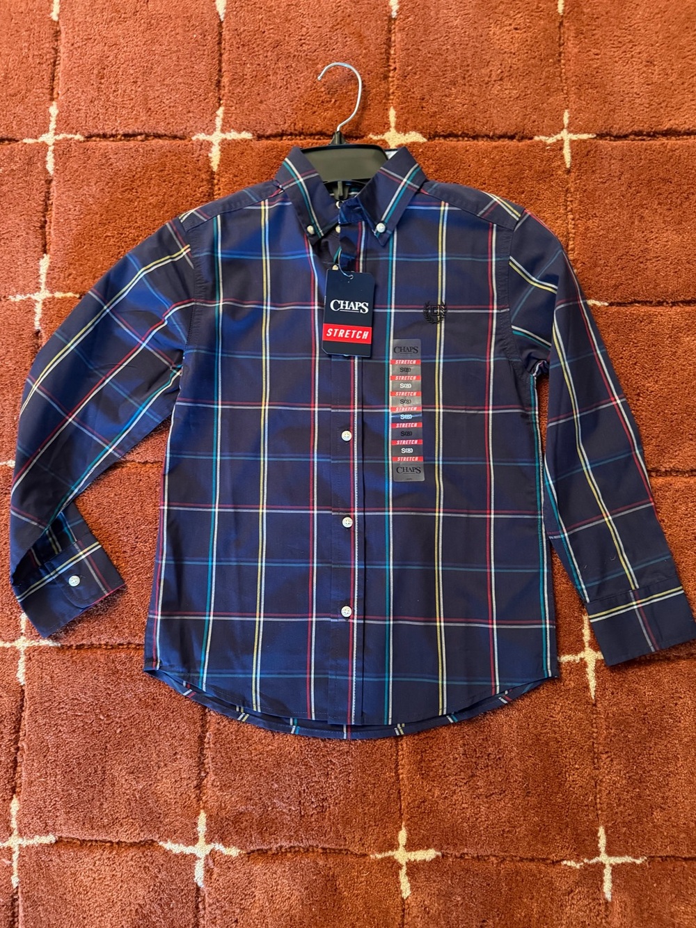 Chaps Boy’s Navy Plaid Button-Down Shirt with Multicolor Stripes